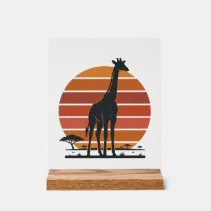 Vintage-Giraffe-Sonnenuntergang-Safari-Vektor-Shir Acrylschild