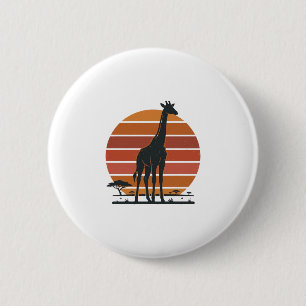 Vintage-Giraffe-Sonnenuntergang-Safari-Vektor-Shir Button