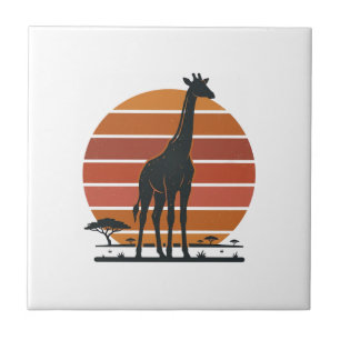 Vintage-Giraffe-Sonnenuntergang-Safari-Vektor-Shir Fliese