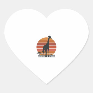 Vintage-Giraffe-Sonnenuntergang-Safari-Vektor-Shir Herz-Aufkleber