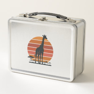 Vintage-Giraffe-Sonnenuntergang-Safari-Vektor-Shir Metall Brotdose