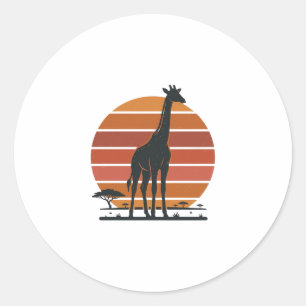 Vintage-Giraffe-Sonnenuntergang-Safari-Vektor-Shir Runder Aufkleber