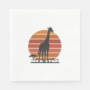 Vintage-Giraffe-Sonnenuntergang-Safari-Vektor-Shir Serviette