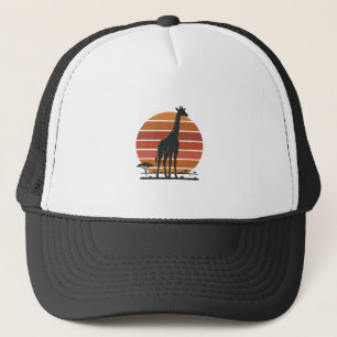 Vintage-Giraffe-Sonnenuntergang-Safari-Vektor-Shir Truckerkappe