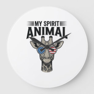 Vintage-Giraffe-Spirit-Tier-patriotisches-Shirt-De Große Wanduhr
