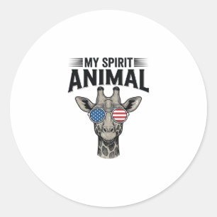 Vintage-Giraffe-Spirit-Tier-patriotisches-Shirt-De Runder Aufkleber