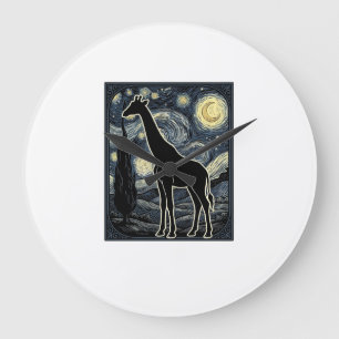 Vintage-Giraffe-Sternennacht-Gravur-Shirt_1 Große Wanduhr