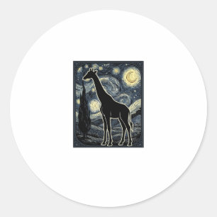 Vintage-Giraffe-Sternennacht-Gravur-Shirt_1 Runder Aufkleber