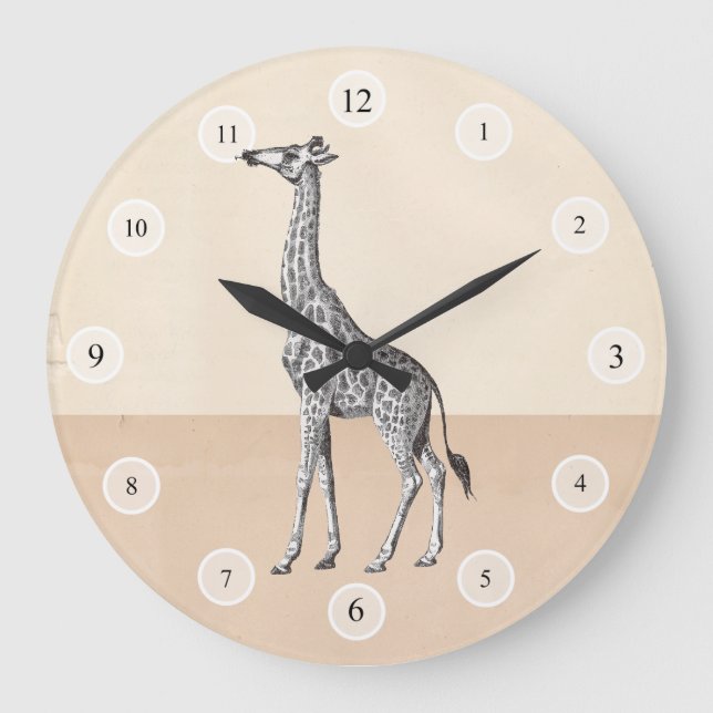 Vintage Giraffe-Uhr Große Wanduhr (Vorderseite)