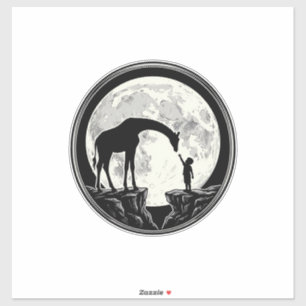 Vintage-Giraffe-und-Kind-Mond-Silhouette-Shirt_1 Aufkleber