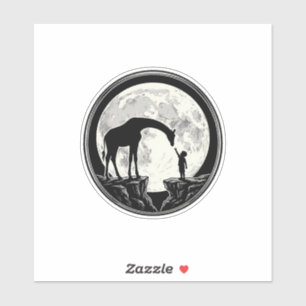 Vintage-Giraffe-und-Kind-Mond-Silhouette-Shirt_1 Aufkleber