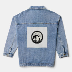 Vintage Giraffe und Kind Mond Silhouette Shirt_1 Jeansjacke
