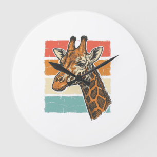 Vintage-Giraffen-Kopf Retro-Sonnenuntergang-Vektor Große Wanduhr