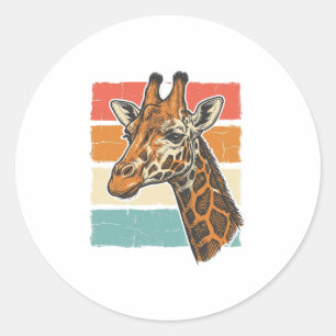 Vintage-Giraffen-Kopf Retro-Sonnenuntergang-Vektor Runder Aufkleber