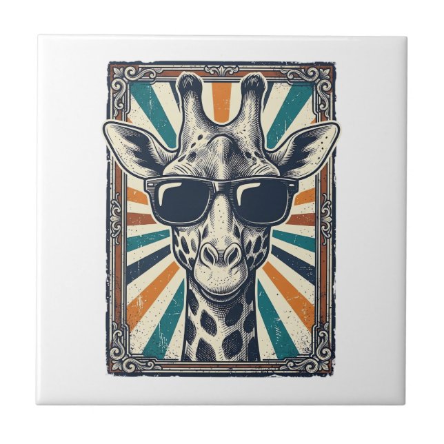 Vintage-Giraffen-Sonnenbrille Fliese (Vorderseite)