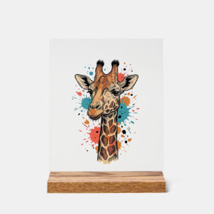 Vintage-Giraffen-Stich auf weißem T-Shirt-Design ( Acrylschild