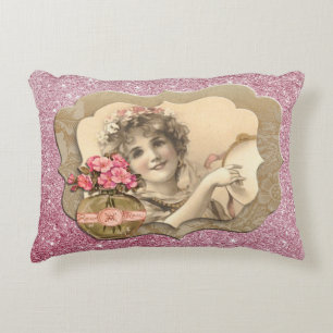 Vintage Girl2 gerahmtes rosa glitzerndes Akzentkis Dekokissen