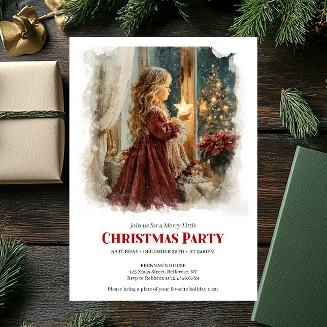 Vintage girl awaiting Santa editable Christmas  Einladung (Vintage girl awaiting Santa editable Christmas invitation

)
