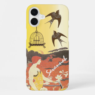 Vintage Girl Birds Birdcage Bike Iphone Hülle iPhone 16 Plus Hülle