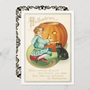 Vintage Girl Carving ein KürbisHalloween Einladung