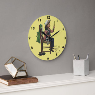 Vintage Girl Cowgirl beim Blick in den Spiegel Sie Große Wanduhr
