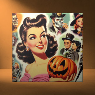 Vintage Girl Halloween-Illustration Fliese