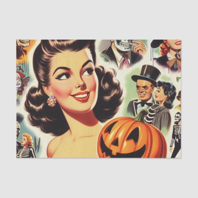 Vintage Girl Halloween-Illustration Seidenpapier (Vorderseite)