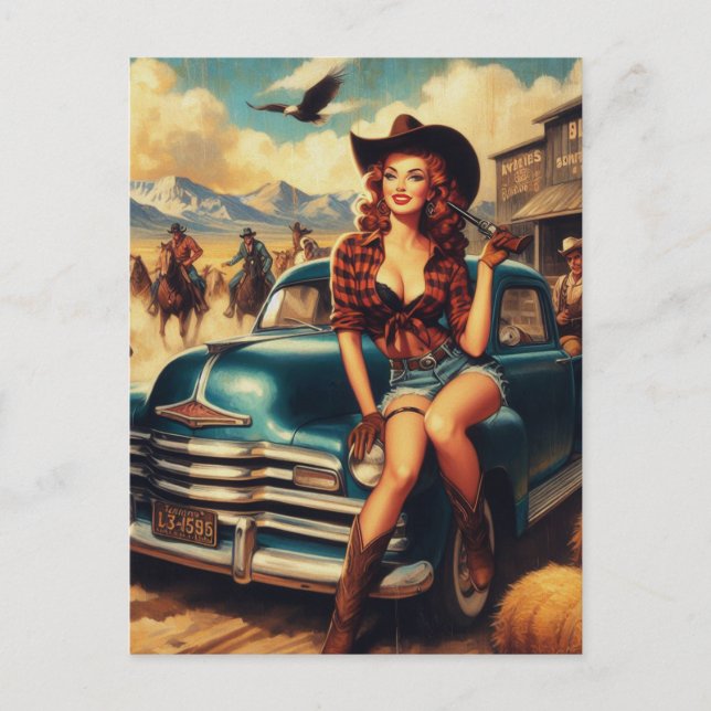 Vintage Girl-Illustration Postkarte (Vorderseite)