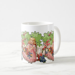 Vintage Girl mit Blumengarten Charme Kaffeetasse