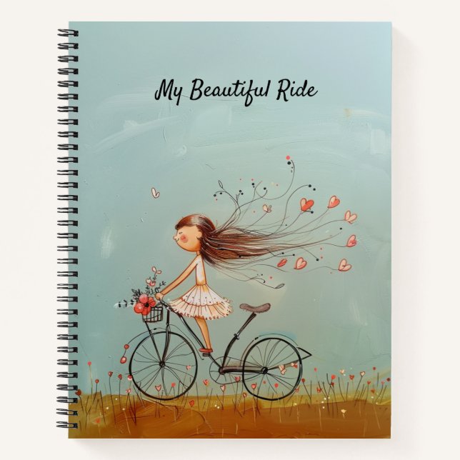 Vintage Girl on Bicycle Personalized Floral Notizbuch (Vorderseite)