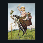 Vintage Girl Riding Insect Postcard Postkarte<br><div class="desc">Vintage Victorian girl riding insect card. High quality,  custom restored vintage image.</div>