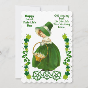 Vintage Girl Saint Patrick's Day Green Kleeblatts Feiertagskarte