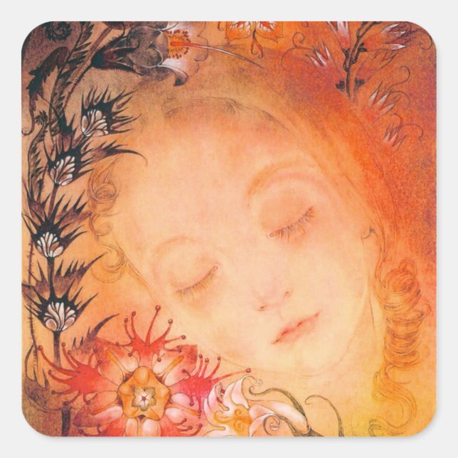 Vintage Girl-Sticker schlafen Quadratischer Aufkleber (Vorderseite)
