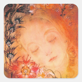 Vintage Girl-Sticker schlafen Quadratischer Aufkleber