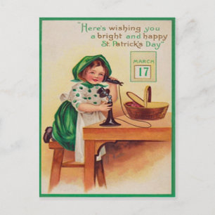 Vintage Girl Telefone St Patrick's Day Card Postkarte