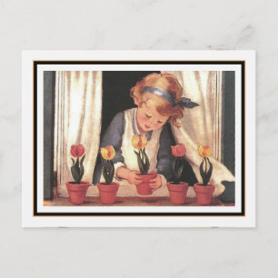Vintage Girl und Fensterbank von Jessie Willcox Sm Postkarte