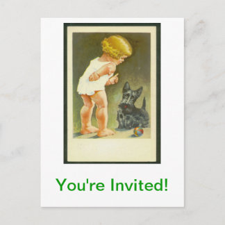 Vintage Girl und Scottish Terrier Postcard Einladungspostkarte