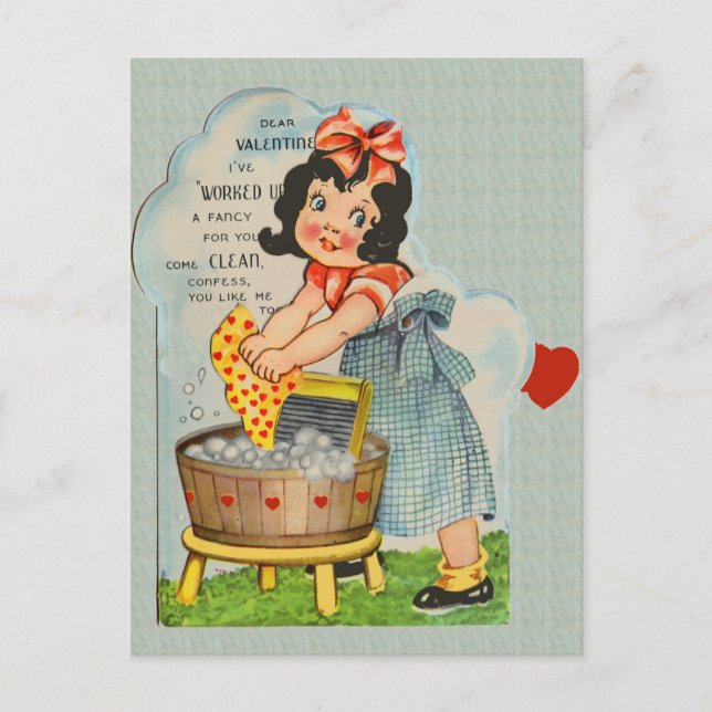 Vintage Girl-Waschkleidung Valentine Postkarte (Vorderseite)