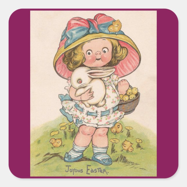 Vintage Girl With Bunny Easter Sticker (Vorderseite)