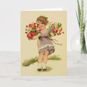 Vintage Girl With Flowers Note Card Karte
