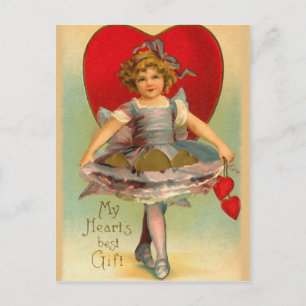 Vintage Girl with Hearts Postkarte