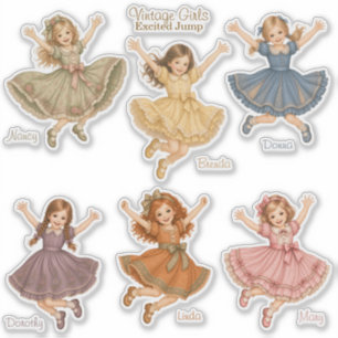 Vintage Girls: Aufgeregte Springende Kollektion Au Aufkleber