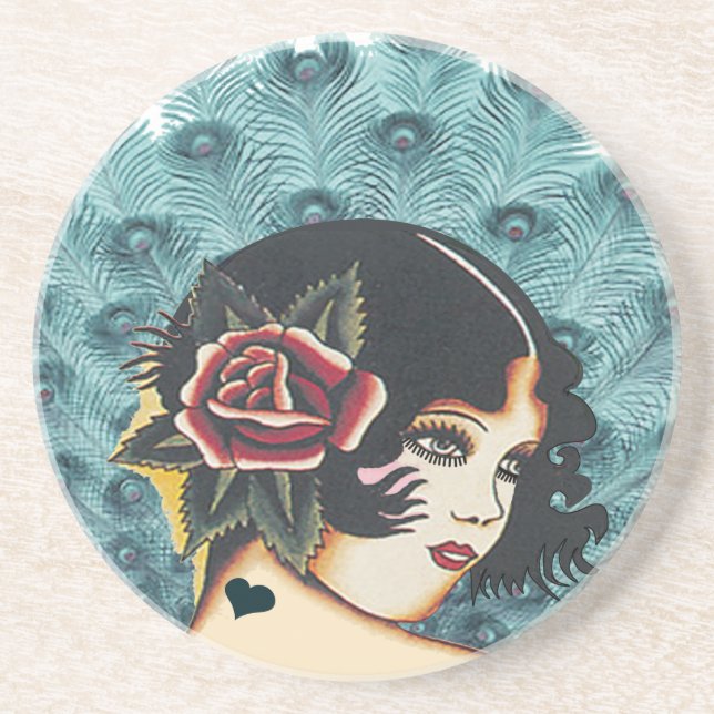 Vintage Girly Girl Peacock-Untersetzer Untersetzer (Vorne)
