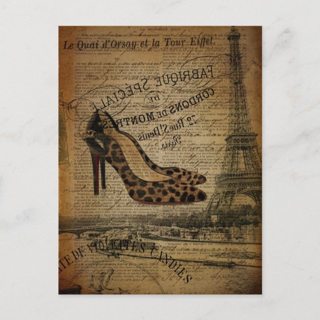Vintage girly Schuhe Turms Paris Eiffel Postkarte (Vorderseite)