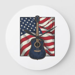 Vintage-Gitarre Patriotische Flagge Vektor-Shirt-D Große Wanduhr