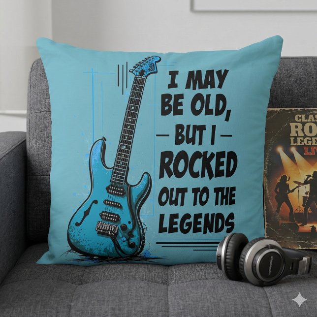 Vintage Gitarre Retro Rock Legend Nostalgische Mus Kissen (Vintage Guitar Retro Rock Legend Nostalgic Music Throw Pillow Mockup A)