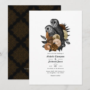 Vintage Glam Amber Eulen Gothic Hochzeit QR Code Einladung