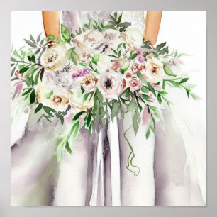 Vintage Glam, Brautstrauß mit kaskadierender Anord Poster