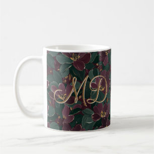 Vintage Glam Florales dunkles Smaragd-Pflaume-Moti Kaffeetasse
