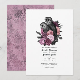 Vintage Glam Mauve Eulen Gothic Hochzeits-QR-Code Einladung